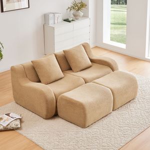 Divano Chaise Longue Ergonomico 32D in Tessuto Teddy Morbido ad Alta Densità, Design Antiscivolo, Braccioli Curvi, per Soggiorno - Product Image 2