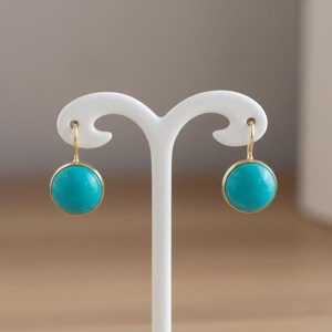 Pendientes de Turquesa Natural Sleeping Beauty, Plata de Ley 925, Chapados en Oro de 14K, Elegantes y Delicados, Joyería de Diciembre - Product Image 2