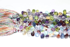 Perles naturelles multi-pierres précieuses à facettes en forme de poire 6*8mm perles percées sur le côté - Product Image 5