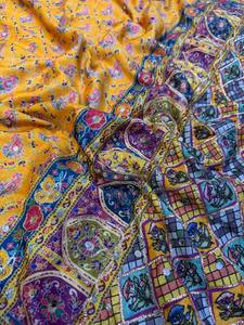 Royal Mirror Grace Traditional <b>Wedding</b> Chinnon Saree with Golden Zari Diamond Mirror Elegant <b>Ribbon</b> Design - Product Image 4