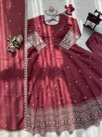 Ensemble Salwar Premium en Soie Chanderi avec Fil de Soie et Paillettes, Ethnique, Réversible, Anti-humidité, pour Femme, Doublure Micro Coton, Élastique