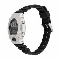 Montre numérique à strass, boîtier en acier inoxydable, bracelet en caoutchouc noir, cadran carré, montre de mode unisexe