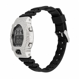 Reloj Digital con Pedrería, Caja de Acero Inoxidable, Correa de Goma Negra, Esfera Cuadrada, Reloj de Moda Unisex - Product Image 2