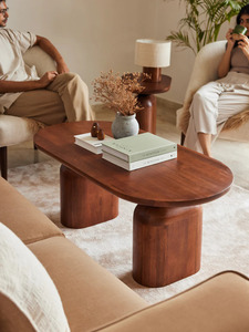 Modern Wooden Coffee <b>Table</b> Midcentury Design Handmade Living Room Furniture Oval Shape Rich <b>Brown</b> Finish - Product Image 1