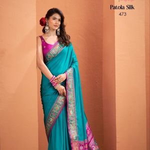 Sari en fausse fourrure Patola, tenue de fête ethnique traditionnelle pour femmes, séchage rapide, toutes saisons, ensemble de 6 pièces, fabricant en gros Aarika - Product Image 1