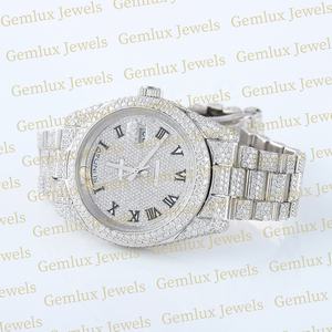 Alta calidad Iced Out Roman Dial Iced Out VVS Moissanite Diamond Pass Diamond Tester Reloj de diamante de acero inoxidable - Product Image 3