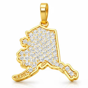 เครื่องประดับแฟชั่นสุดฮิต สร้อยคอทองคำแท้ 14K ลายแผนที่รัฐอะลาสก้า ประดับเพชรโมอิสซาไนต์ VVS ชุบโรเดียม พร้อมจี้รูปแผนที่ - Product Image 1