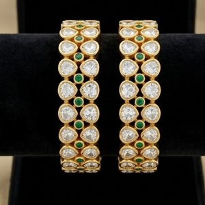 925 Silver Monzo Bangles Green Stone Crystal Designer <b>Kada</b> Set for Women Bridal Wedding Jewelry Everyday Wear Jewelry Set - Product Image 3