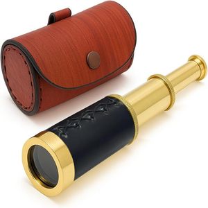 Telescopio de Latón con Estuche de Cuero - Telescopio de Navegación Pirata de 6 Pulgadas para Jóvenes y Adultos, Perfecto para Náutica - Product Image 1