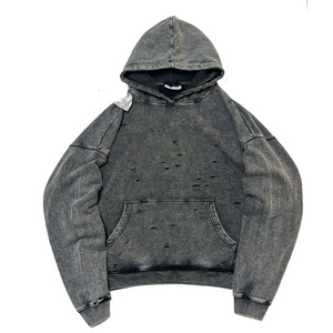 Sweat à capuche oversize personnalisé pour homme avec double fermeture éclair, style streetwear brodé effet déchiré, en molleton épais délavé à l'acide - Product Image 1