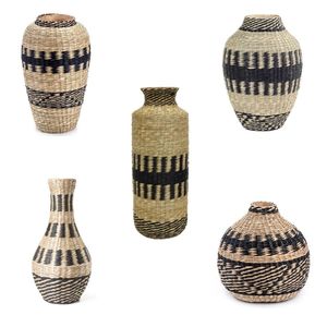 Vietrustic Vintage <b>Black</b> Floral Vase Seagrass Vase For <b>Table</b> Décor Plant Vase - Product Image 6