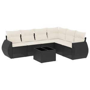 Set Divano da Giardino Modulare in Rattan PE Nero a 7 Pezzi, Design Moderno - Product Image 2