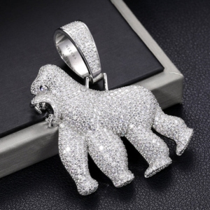 925 Silver Moissanite Gorilla Pendant - Hand-Set Stone Craftsmanship, Premium Finish Moissanite Hiphop Pendant, Animal Pendant - Product Image 2
