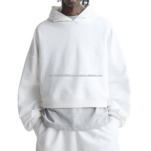 cropped hoodie <b>men</b> 100% cotton oversize drop shoulder streetwear heavyweight custom logo pullover blank <b>crop</b> <b>top</b> hoodies for <b>men</b> - Product Image 1