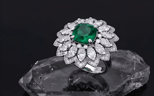 Luxury Lab Grown Cushion Green Flower <b>Ring</b> Halo Diamond Statement <b>Cocktail</b> <b>Ring</b> Jewelry for Woman | Perfect for Gift & Party's - Product Image 4