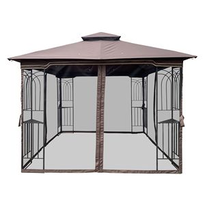 10x10 marrone Top Patio esterno Gazebo tenda doppio tetto rimovibile a rete tutti i lati ventilato giardino con rete da giardino - Product Image 4