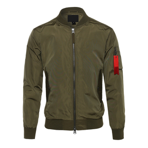 Men's Olive Green Solid Color Stand Collar Zipper Closure Windproof Polyester Fabric Value To Money Bomber <b>Jacket</b> For Sale - Product Image 1