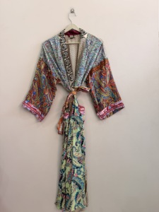 Soft and Comfy Silk <b>Kimono</b> <b>Robe</b> Handmade Women's Full Length Long Sleeves V-neck Drawstring Closure Machine-Washable - Product Image 6
