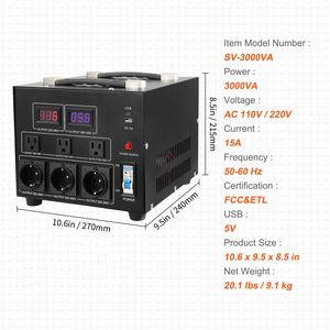 Convertitore di Potenza Durevole da 3000W, Inverter AC con Commutazione tra 110V e 220V, Include Prese US ed EU e USB 5V, Certificato CE - Product Image 4