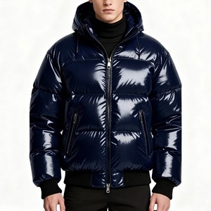 Veste matelassée à capuche brillante personnalisée, manteau bouffant luxueux, coupe-vent, isolé, vêtement d'extérieur d'hiver, veste zippée pour homme - Product Image 4
