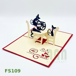 ANN HANDICRAFT Custom 3D Pop Paper Greeting Cards 'Cats Fish Friendship' Thanksgiving Thank You Gift 4-color Printed <b>Matte</b> - Product Image 2