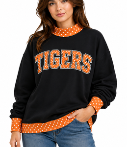 OEM Custom <b>Mock</b> <b>Neck</b> Oversized Sweatshirt Women Gingham Patchwork Letter Applique Embroidery Warm Winter Casual Pullover <b>Top</b> - Product Image 1