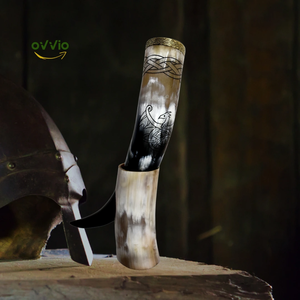 Corne à boire viking exclusive, tasse rustique artisanale, authentique guerrier médiéval, gobelet nordique naturel poli, artisanat brut en corne de buffle - Product Image 1