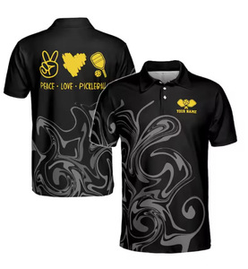 เสื้อโปโลพิมพ์ลายแบบซับลิเมชั่นสั่งทำได้ แห้งเร็ว ทรงเข้ารูป สำหรับเล่นพิคเคิลบอล  แบบยูนิเซ็กส์ สำหรับผู้ชายและผู้หญิง เสื้อยืดกีฬา สั่งทำได้ตามต้องการ - Product Image 5