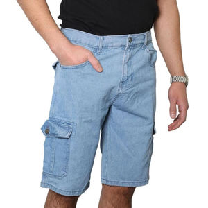 Shorts cargo en jean pour homme, taille mi-haute, fermeture boutonnée, style décontracté, 100 % coton tissé, respirant, couleur unie, longueur Bermuda - Product Image 2