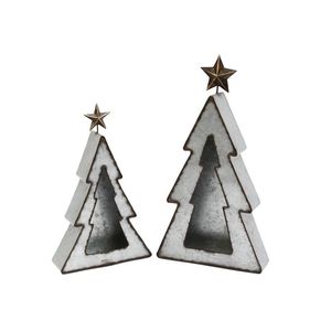 Décoration de table de Noël en métal galvanisé, finition rouille vintage, avec étoile de sommet, figurines en boîte d'ombre, style rustique pour les fêtes - Product Image 1