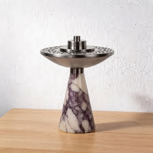 Royal Arabic Style Metallic <b>Silver</b> Incense Chalice on Marble Pillar – Modern Oud Fragrance Diffuser Stand for Hotel Lobby - Product Image 1