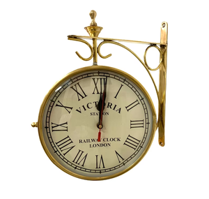 Antique Victoria Station London Railway <b>Wall</b> <b>Clock</b> Double Sided <b>Vintage</b> Brass Hanging <b>Clock</b> With Roman Numerals For Home Decor - Product Image 2