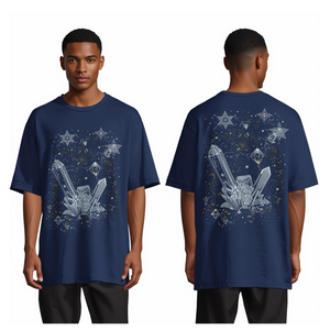 เสื้อยืดโอเวอร์ไซส์ลายกราฟิกกาแล็กซี่ประดับเพชรพลอยสีน้ำเงินกรมท่าสำหรับผู้ชาย ราคาขายส่ง แฟชั่นเสื้อยืดผ้าฝ้าย - Product Image 4