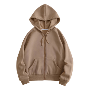 Sudadera con Capucha para Hombre, Color Sólido, Cierre Completo, Forro Polar, Bolsillo Canguro, Corte Regular, Estilo Urbano para Otoño e Invierno - Product Image 1
