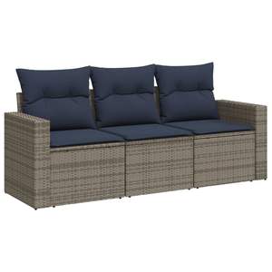 Set di divani da giardino in polyrattan grigio a 3 pezzi con cuscini - Product Image 2
