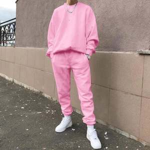 Ensemble de survêtements pour hommes fabriqués par OEM, 2 pièces, séchage rapide, couleur unie, sweat-shirts et pantalons amples, vêtements d'automne et d'hiver, 100% coton, 380 GSM - Product Image 1