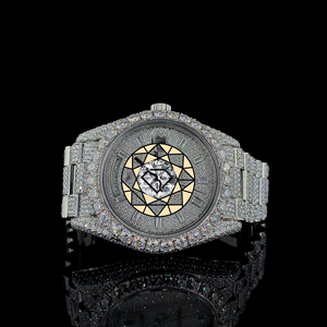 นาฬิกาหรูหราประดับเพชรโมอิสซาไนต์เต็มหน้าปัด สายเงิน นาฬิกาควอตซ์แบบ Iced Out สไตล์ฮิปฮอปสั่งทำพิเศษ นาฬิกาข้อมือสุดหรู ของขวัญสุดพิเศษ - Product Image 1