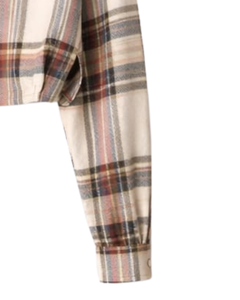 Chemisier court pour femme à carreaux beiges, col rabattu, manches longues, boutonné, style décontracté, personnalisé par le fabricant, fournisseur OEM - Product Image 2