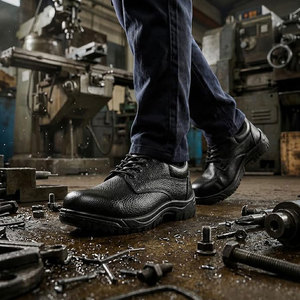 Men's Steel Toe Safety Shoes Leather Upper Rubber Outsole Lace-up <b>Waterproof</b> Breathable Mesh Lining Black Construction <b>Work</b> - Product Image 2