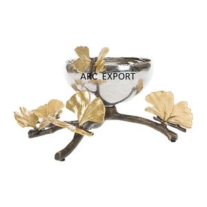 Bol à servir en argent et or avec motif floral unique en feuille d'or, style antique moderne, nouveau, vaisselle, fait à la main, vente en gros - Product Image 1