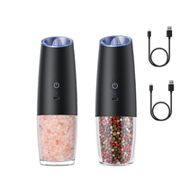 Moulin à poivre et sel rechargeable à lumière LED électrique à main, fonction de gravité à grossièreté réglable pour la maison, la salle à manger et la cuisine.