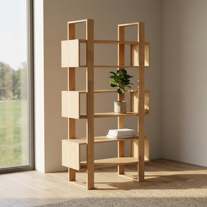 Estante de Exhibición Multifuncional de Madera de Teca Sólida y Duradera Roca, Acabado Natural, Mueble Moderno Minimalista para Almacenamiento en el Hogar, Sala de Estar - Product Image 3