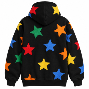Sweat à capuche personnalisé avec patch étoile en chenille pour homme, coupe oversize, en polyester/coton épais, avec appliqué brodé, style streetwear, pull-over automne - Product Image 3