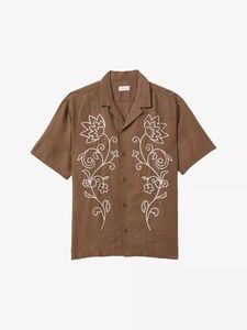 Luxury Men's Brown Floral Embroidered Cotton <b>Shirt</b> <b>Half</b> Sleeve Casual Resort Wear <b>Shirt</b> for Men - Product Image 5