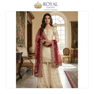 Collection de vêtements indiens de haute qualité, très demandée, de la marque Fandy, ensemble Sharara en soie avec broderies, à prix bas. - Product Image 4