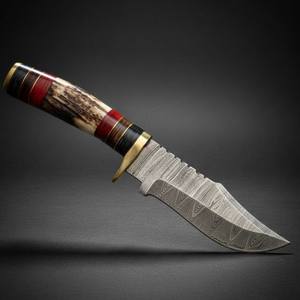 Cuchillo de Caza de Acero de Damasco Hecho a Mano con Mango de Cuerno de Ciervo, Hoja Fija, Cuchillo de Supervivencia para Camping al Aire Libre, DIY OEM - Product Image 1