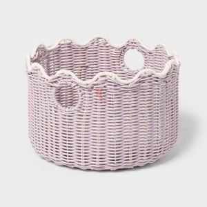 Wholesale Faux Rattan Wicker Storage <b>Basket</b> with Scalloped Edge, Decorative Organizer <b>Basket</b> for <b>Bathroom</b> Nursery Home - Product Image 1