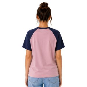 Camiseta Raglán Rosa y Azul Marino para Mujer, con Logotipo Personalizado, Cuello Redondo, Manga Corta, Poliéster y Algodón, Informal, Verano, OEM, ODM - Product Image 2
