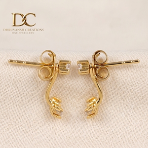 Pendientes Colgantes Curvos Minimalistas de Oro Amarillo Sólido de 14 Quilates con Diamantes Cultivados en Laboratorio, Certificados por IGI, Joyería Fina para Mujer - Product Image 5