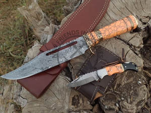 Nouvelle édition haut de gamme : Couteau à lame fixe en acier Damas personnalisé, type Bowie, pour la chasse et la survie, avec manche en laiton et pierre rose, objet de collection - Product Image 5